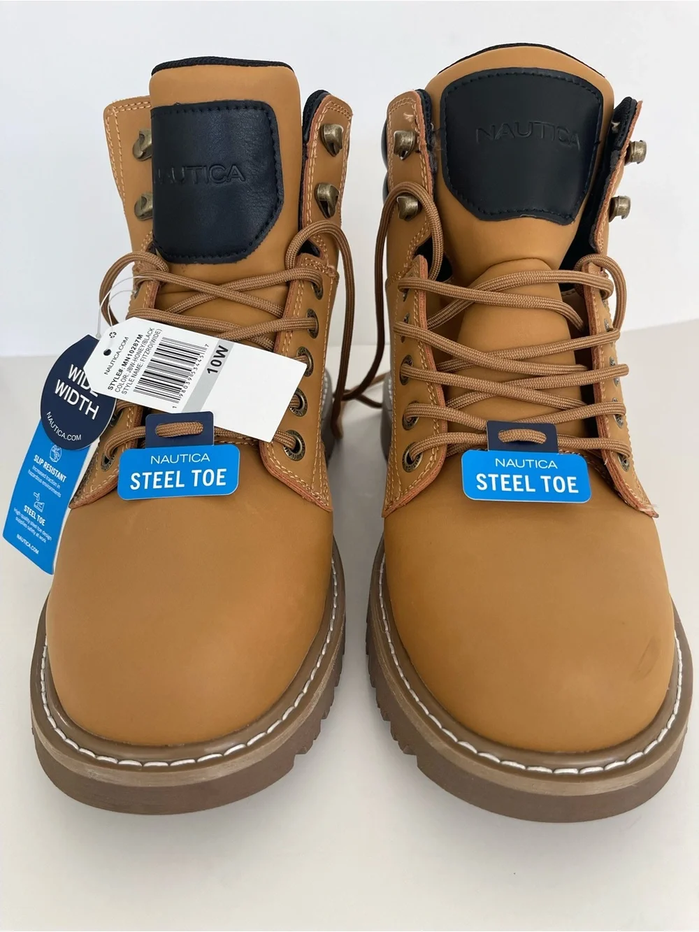 NWT Nautica Fitzro Men's Steel Toe Safety Work Boots Size 10W Honey Brown